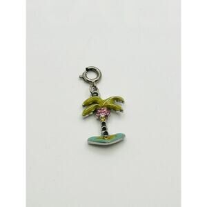 Vintage Palm Tree Rhinestone Bracelet Bag Charm Keychain Clip On G1